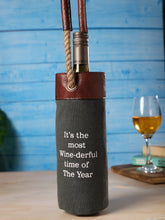 Load image into Gallery viewer, WINE-DERFUL Up-Cycled Canvas and Leather Wine Bag M-6557