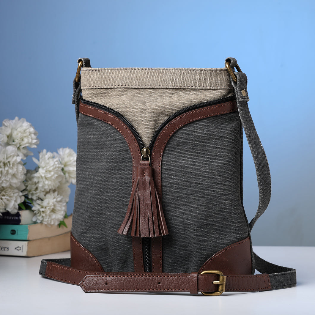 Two In One Black Grey Canvas, M-1804 (ORIGINAL LEATHER)