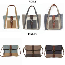 Load image into Gallery viewer, Mona B. Finley Up-cycled and Re-cycled Canvas Cross-body with Vegan Leather Trim