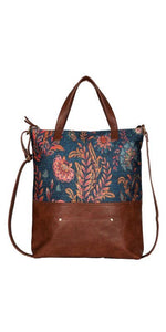 Mona B. Amelia Up-cycled and Re-cycled Canvas and Durrie Tote/Shoulder Bag with Vegan Leather Trim, M-6519