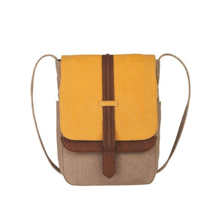 Mona B. Oakley Up-cycled and Re-cycled Canvas Cross-body Bag with Vegan Leather Trim