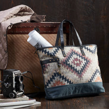 Load image into Gallery viewer, Medallion Up-Cycled Canvas and Durrie Tote M-9000