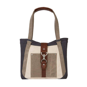 Mona B. Nora Up-cycled and Re-cycled Canvas Tote/Shoulder Bag with Vegan Leather Trim