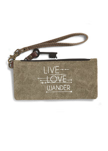 Mona B. Live Love Wander Bag Up-cycled Canvas Cross-body Bag with Vegan Leather Trim
