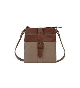 Mona B. Intermix Convertible Up-cycled Canvas Cross-body Bag with Vegan Leather Trim
