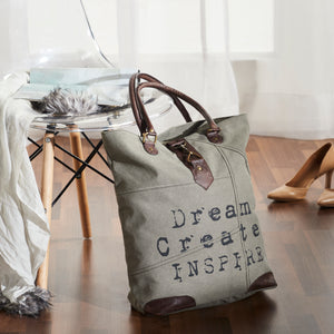 Mona B. Dream Create Inspire Up-cycled and Re-cycled Canvas Tote/Shoulder Bag with Vegan Leather Trim, M-5283