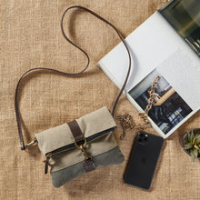 Load image into Gallery viewer, Mona B. Finley Up-cycled and Re-cycled Canvas Cross-body with Vegan Leather Trim