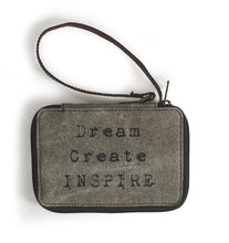 Load image into Gallery viewer, Mona B. Dream Create Inspire Up-cycled and Re-cycled Canvas Cross-body  with Vegan Leather Trim