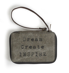 Mona B. Dream Create Inspire Up-cycled and Re-cycled Canvas Cross-body  with Vegan Leather Trim