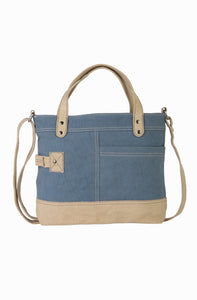 Mona B. Jules Up-cycled and Re-cycled Canvas Tote/Shoulder Bag/Cross-body with Vegan Leather Trim