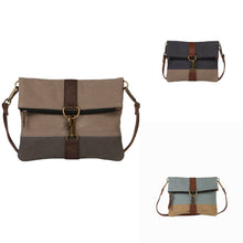 Load image into Gallery viewer, Mona B. Finley Up-cycled and Re-cycled Canvas Cross-body with Vegan Leather Trim