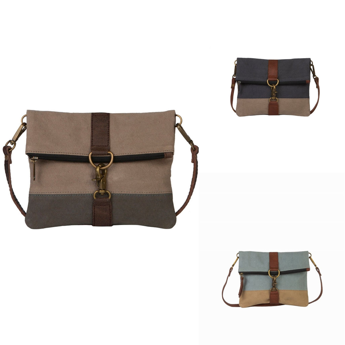 Mona B. Ava Up-Cycled and Re-cycled Canvas Cross-body Bag with Vegan Leather Trim
