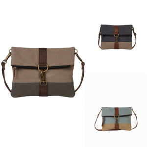 Mona B. Finley Up-cycled and Re-cycled Canvas Cross-body with Vegan Leather Trim