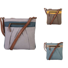 Load image into Gallery viewer, Mona B. Isla Up-cycled and Re-cycled Canvas Cross-body Bag with Vegan Leather Trim