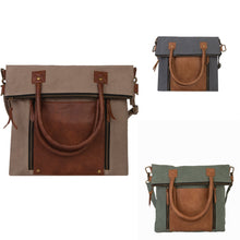 Load image into Gallery viewer, Mona B. Fold-Over Up-cycled and Re-cycled Canvas Tote Bag with Vegan Leather Trim M-4014