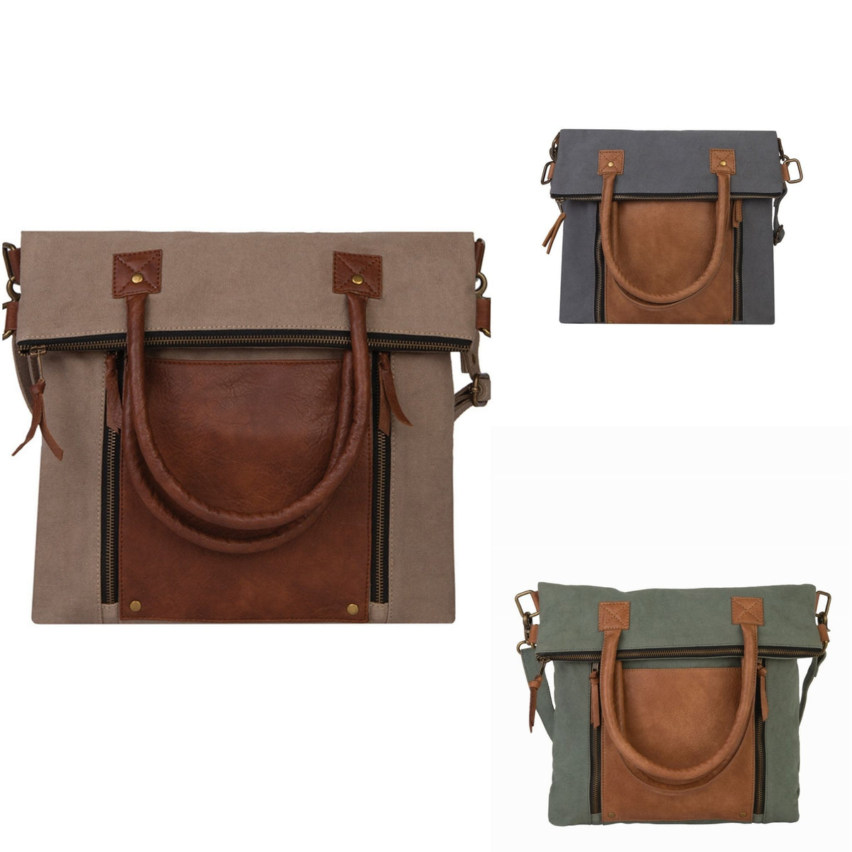 Mona B Convertible Backpack Bag Leather Cotton Canvas Bowling Tote Crinkle Mona B Two in One Ocean Handbag — Oregon Stationers main image 4