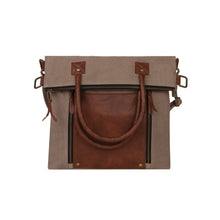 Load image into Gallery viewer, Mona B. Fold-Over Up-cycled and Re-cycled Canvas Tote Bag with Vegan Leather Trim M-4014