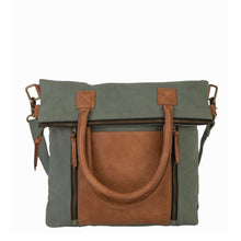 Load image into Gallery viewer, Mona B. Fold-Over Up-cycled and Re-cycled Canvas Tote Bag with Vegan Leather Trim M-4014