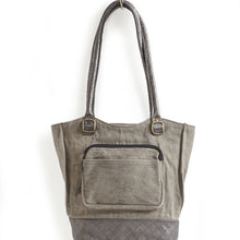 Load image into Gallery viewer, Mona B. Two In One Up-cycled and Re-cycled Canvas Tote/Shoulder/Backpack Bag with Vegan Leather Trim