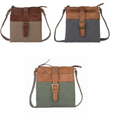 Load image into Gallery viewer, Mona B. Intermix Convertible Up-cycled Canvas Cross-body Bag with Vegan Leather Trim