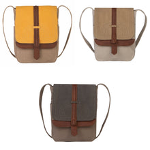 Load image into Gallery viewer, Mona B. Oakley Up-cycled and Re-cycled Canvas Cross-body Bag with Vegan Leather Trim