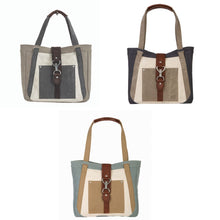 Load image into Gallery viewer, Mona B. Nora Up-cycled and Re-cycled Canvas Tote/Shoulder Bag with Vegan Leather Trim