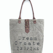 Load image into Gallery viewer, Mona B. Dream Create Inspire Up-cycled and Re-cycled Canvas Tote/Shoulder Bag with Vegan Leather Trim, M-5283