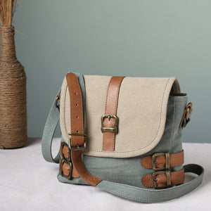 Buckled Up Agean Canvas Crossbody, M-1807 (ORIGINAL LEATHER)