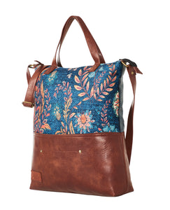 Mona B. Amelia Up-cycled and Re-cycled Canvas and Durrie Tote/Shoulder Bag with Vegan Leather Trim, M-6519