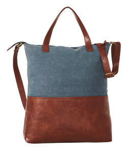 Mona B. Amelia Up-cycled and Re-cycled Canvas and Durrie Tote/Shoulder Bag with Vegan Leather Trim, M-6519