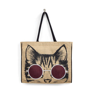 Meow Burlap Tote, B-502