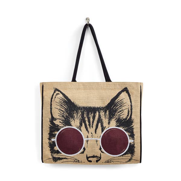 Meow Burlap Tote, B-502