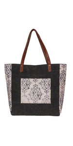 Mona B. Mia Up-cycled and Re-cycled Canvas and Durrie Tote/Shoulder Bag with Vegan Leather Trim, M-6516