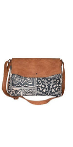 Mona B. Sapphire Up-cycled and Re-cycled Canvas and Durrie Cross-body Bag with Vegan Leather Trim, M-6517