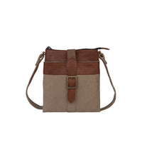 Load image into Gallery viewer, Mona B. Intermix Convertible Up-cycled Canvas Cross-body Bag with Vegan Leather Trim
