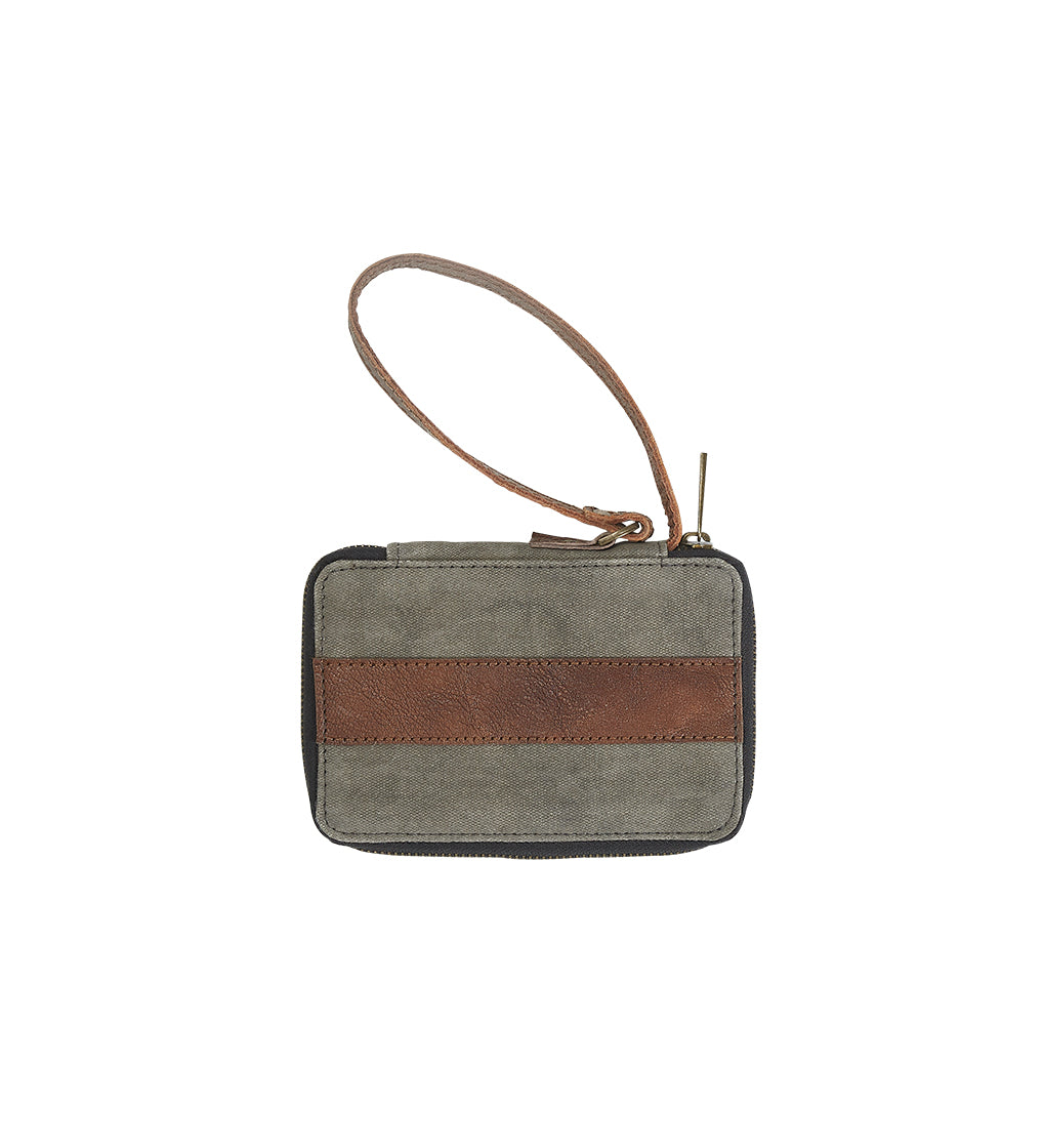 Mona B. Ryker Up-cycled and Re-cycled Canvas Wallet Bag with Vegan Leather Trim, M-5145