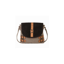 Load image into Gallery viewer, Mona B. Buckled Up Up-cycled and Re-cycled Canvas Cross-body with Vegan Leather Trim
