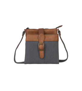 Mona B. Intermix Convertible Up-cycled Canvas Cross-body Bag with Vegan Leather Trim