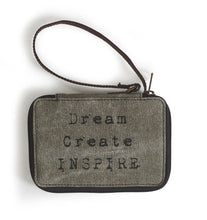 Load image into Gallery viewer, Mona B. Dream Create Inspire Up-cycled and Re-cycled Canvas Cross-body  with Vegan Leather Trim
