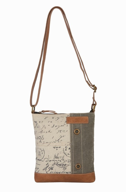 Vintage Script Up-Cycled Canvas Crossbody M-5931