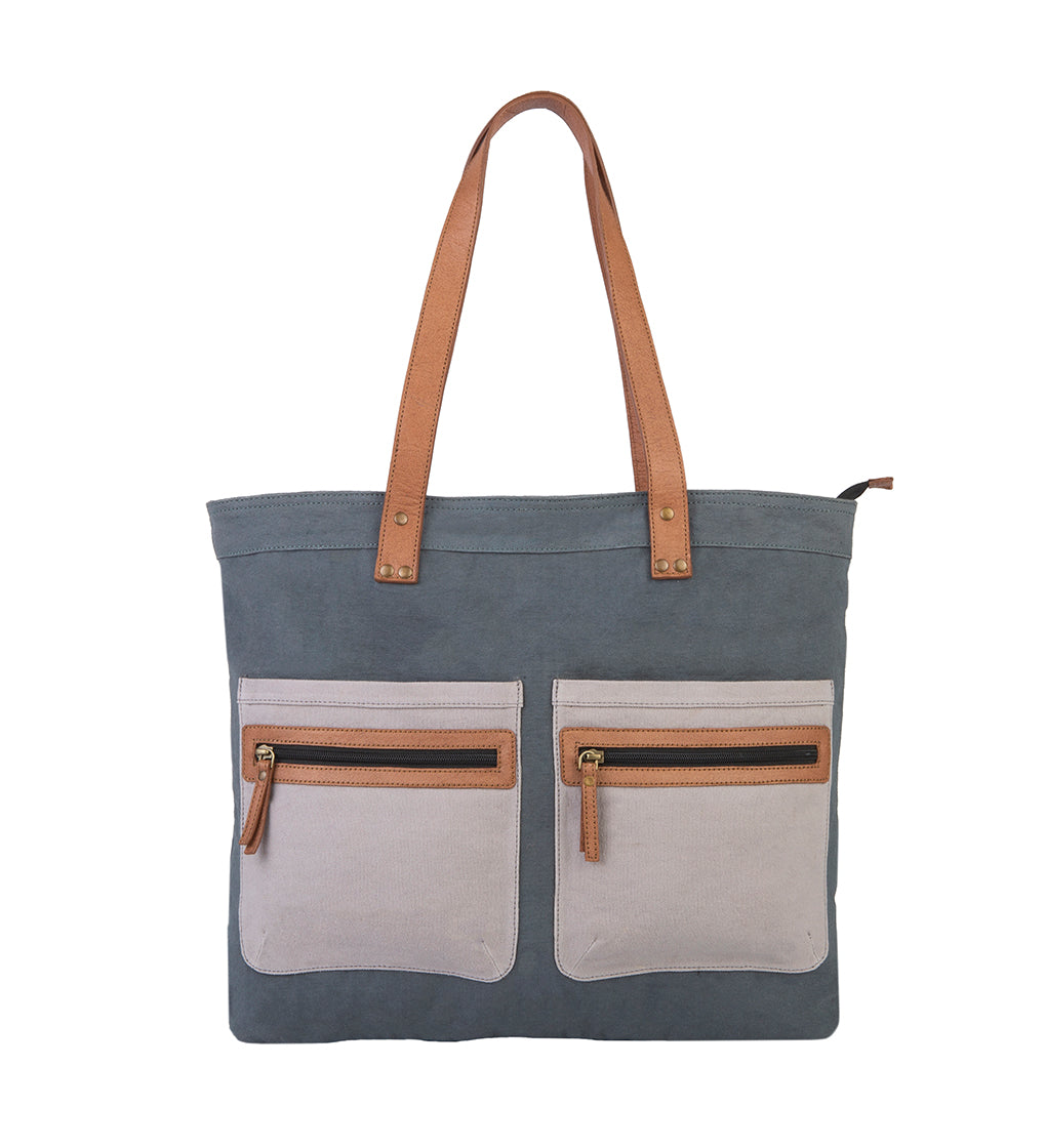 Mona B. Hyde Up-cycled and Re-cycled Canvas Tote/Shoulder Bag with Vegan Leather Trim, MD-5710
