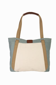 Mona B. Nora Up-cycled and Re-cycled Canvas Tote/Shoulder Bag with Vegan Leather Trim