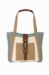 Mona B. Nora Up-cycled and Re-cycled Canvas Tote/Shoulder Bag with Vegan Leather Trim