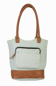 Mona B. Two In One Up-cycled and Re-cycled Canvas Tote/Shoulder/Backpack Bag with Vegan Leather Trim