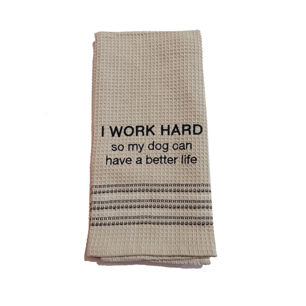 Work Hard For Dog Dishtowel- Set Of 2, MH-252