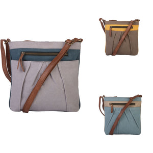 Mona B. Isla Up-cycled and Re-cycled Canvas Cross-body Bag with Vegan Leather Trim