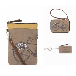 Mona B. Trust The Journey Up-cycled and Re-cycled Canvas Cross-body Bag with Vegan Leather Trim