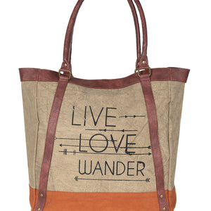 Mona B. Live Love Wander Bag Up cycled and Recycled Canvas Tote Bag with Vegan Leather Trim M-3701