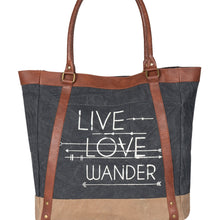 Load image into Gallery viewer, Mona B. Live Love Wander Bag Up cycled and Recycled Canvas Tote Bag with Vegan Leather Trim M-3701
