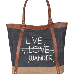 Mona B. Live Love Wander Bag Up cycled and Recycled Canvas Tote Bag with Vegan Leather Trim M-3701